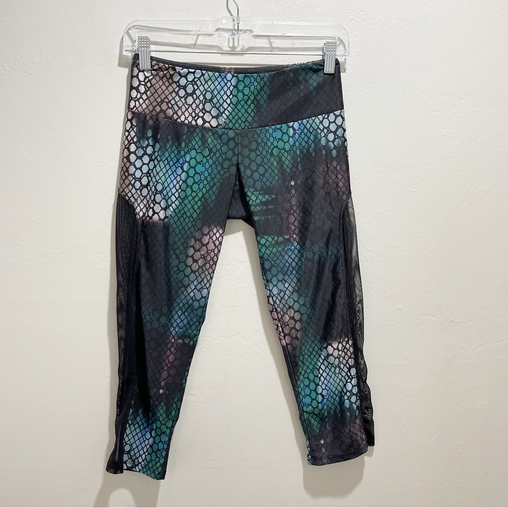 ONZIE Women’s Multicolor Mermaid Print Tuxedo Mesh Side Cropped Leggings Sz XS